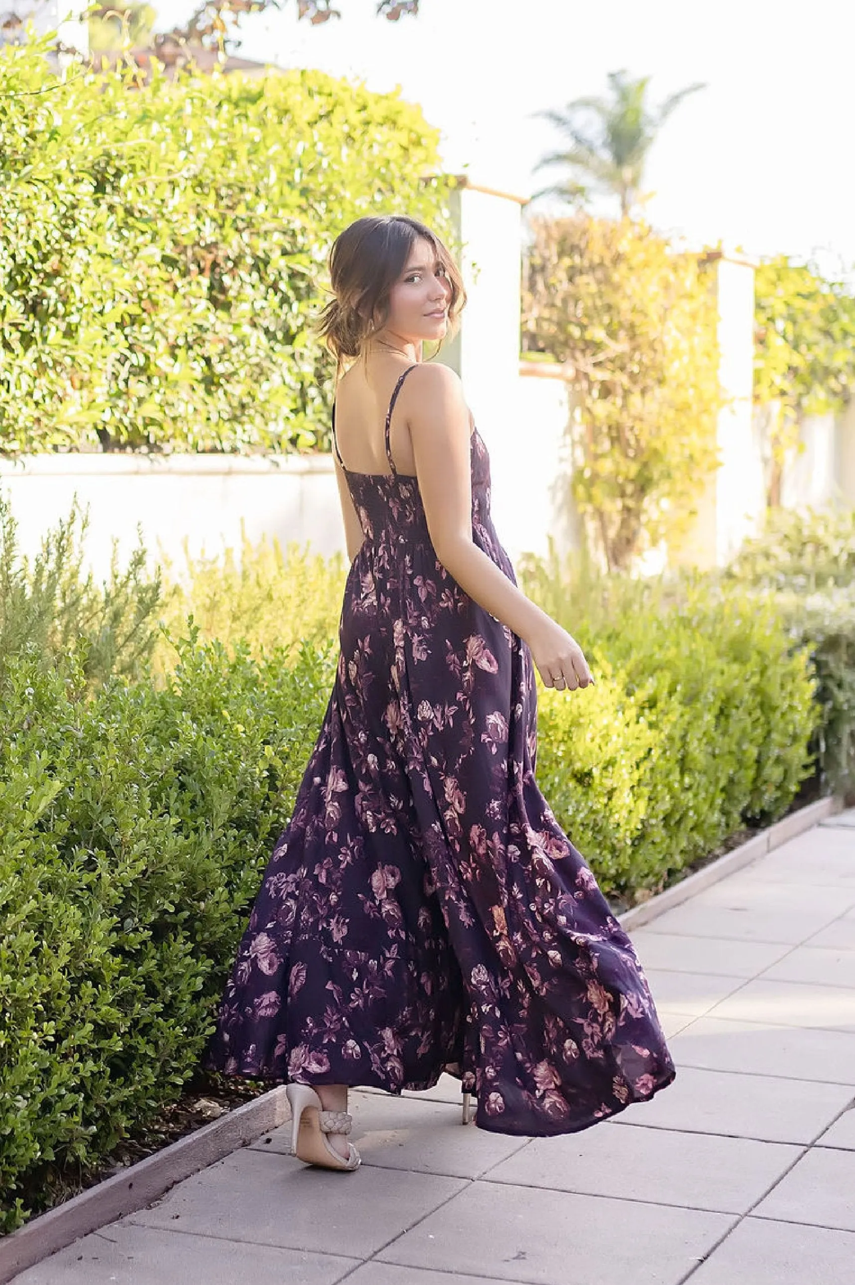 Tara Sleeveless Floral Print Maxi Dress Brown