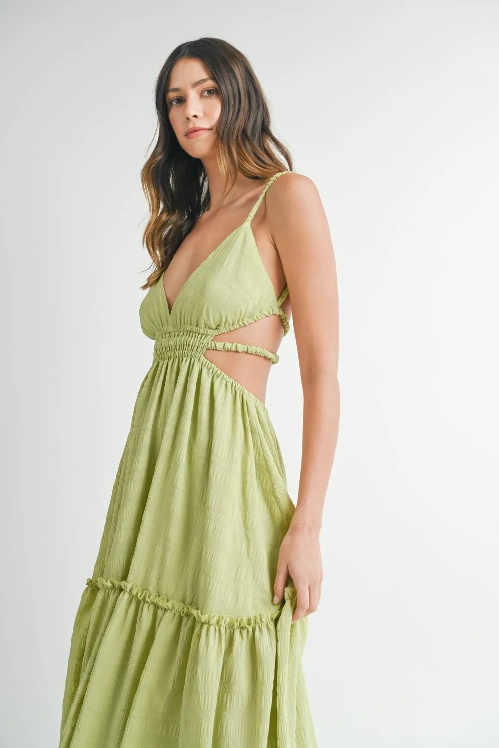 TEEK - Sage Cutout Waist Backless Maxi Dress