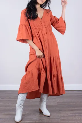 Terra Cotta  Cotton Duster Maxi Dress