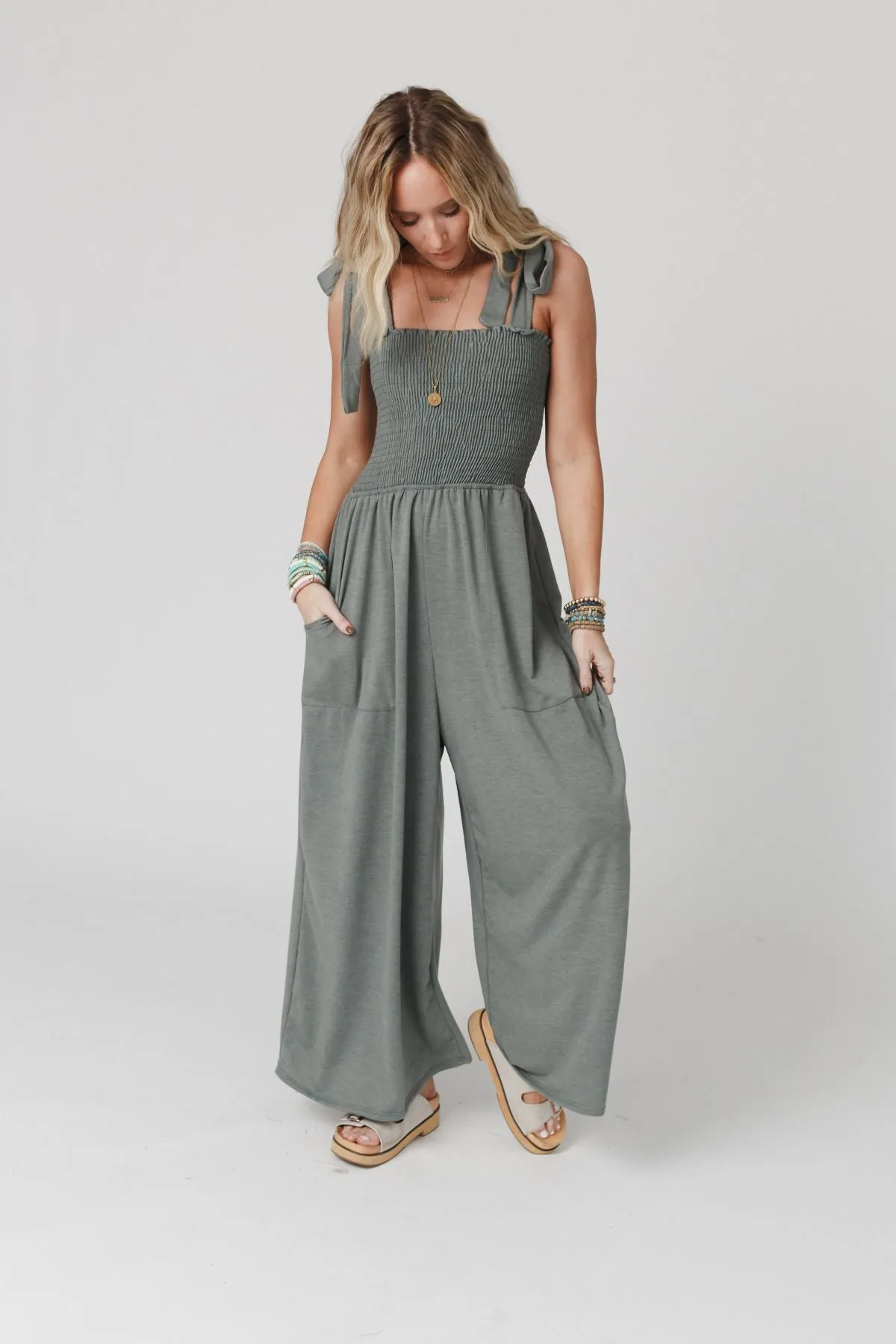 The Nest Daytripper Wide Leg Jumpsuit - Light Olive