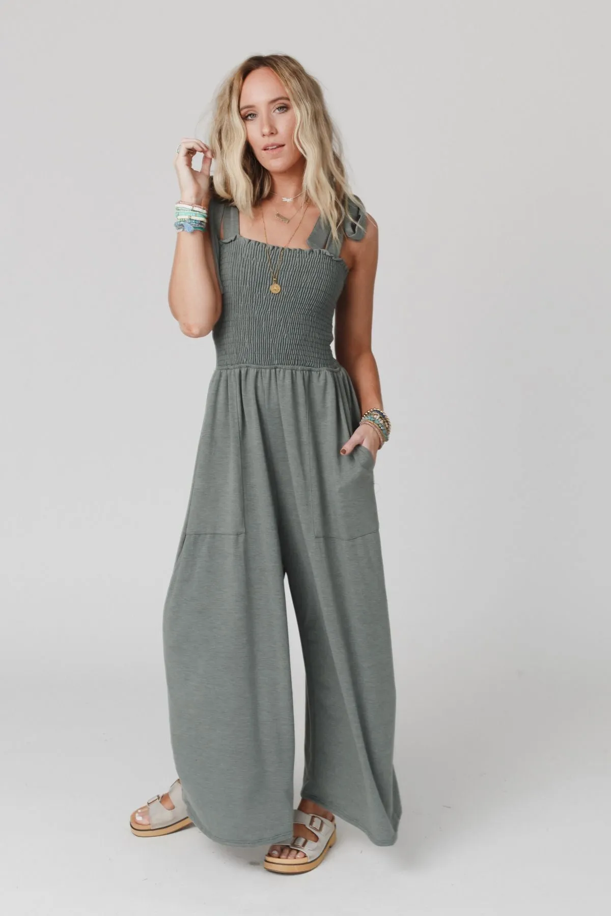 The Nest Daytripper Wide Leg Jumpsuit - Light Olive