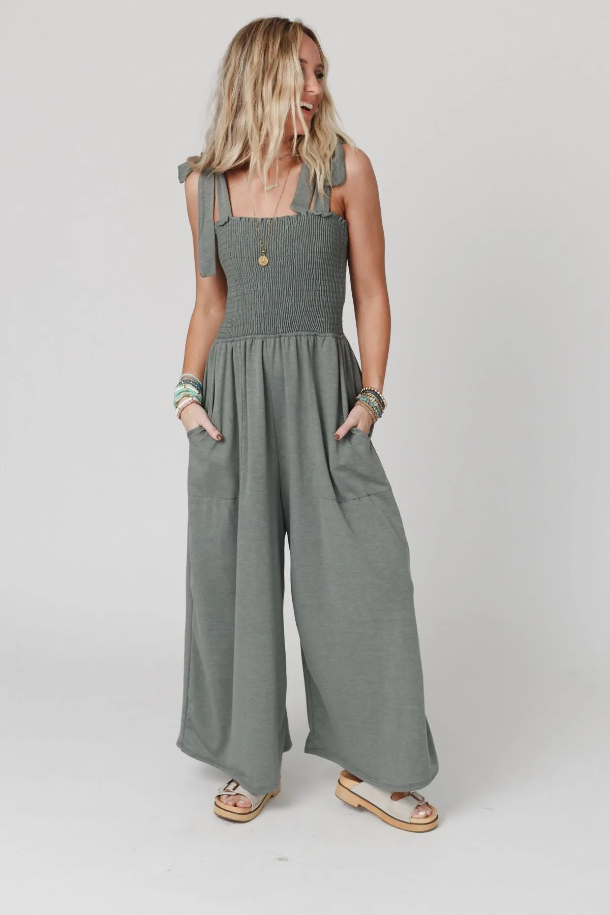 The Nest Daytripper Wide Leg Jumpsuit - Light Olive