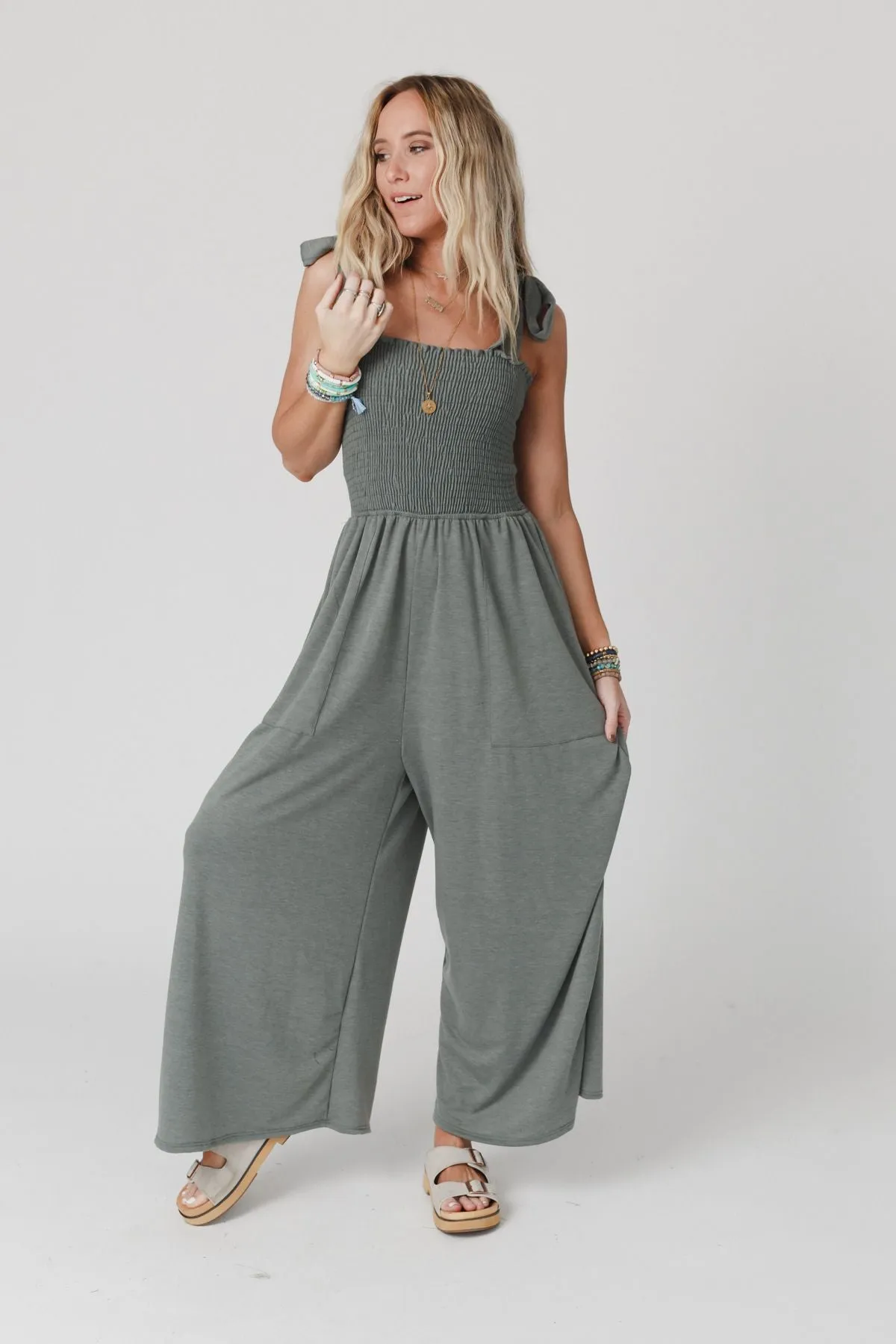 The Nest Daytripper Wide Leg Jumpsuit - Light Olive