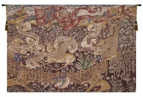 The Winged Stags Maroon Belgian Tapestry