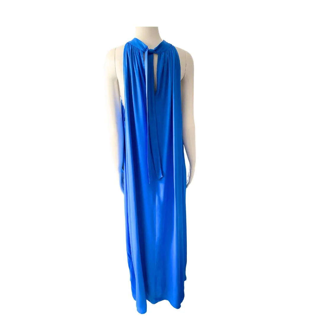 Tie Neck Maxi Dress Blue SIZE XL