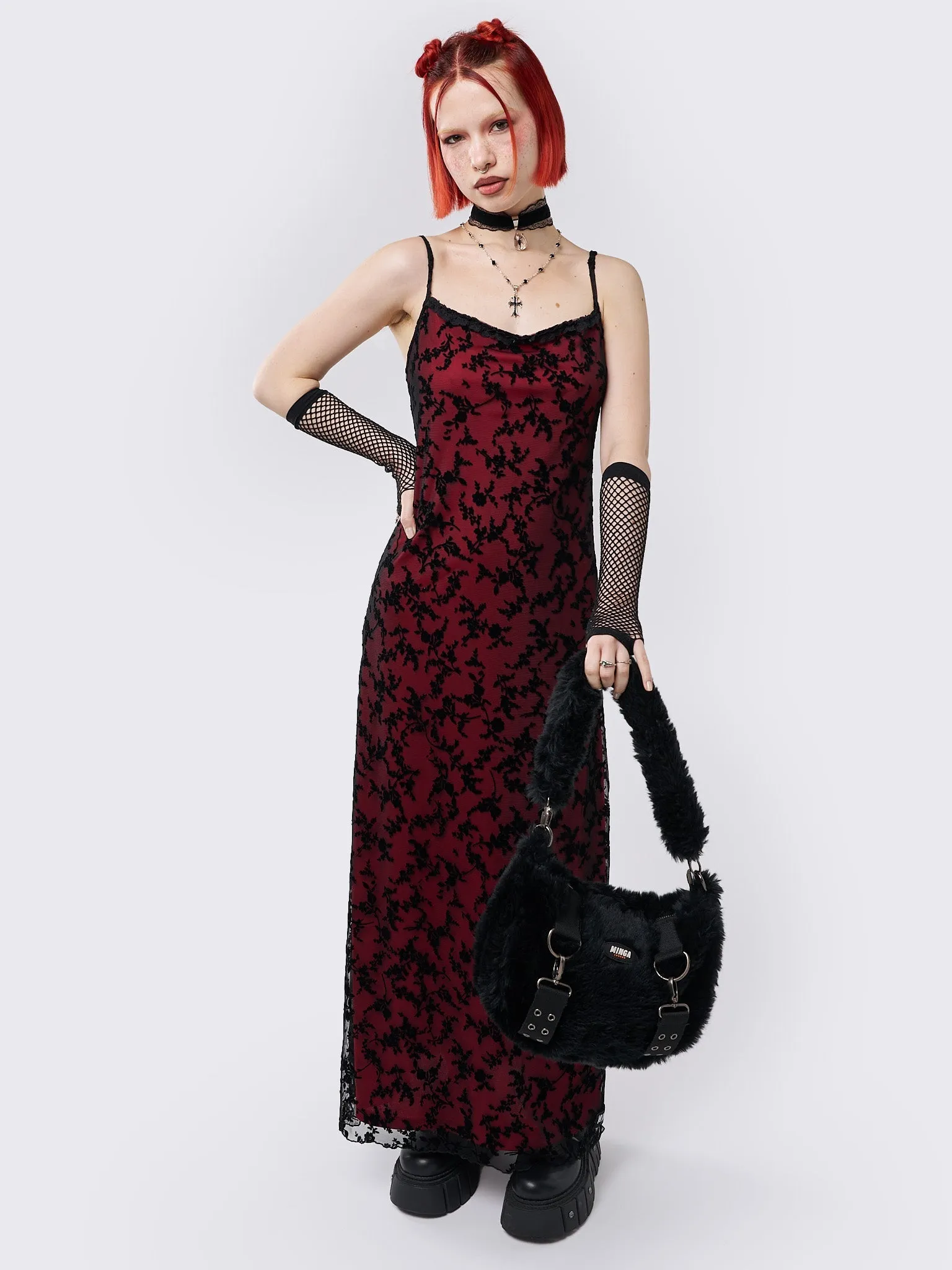 Titania Red Mesh Maxi Dress