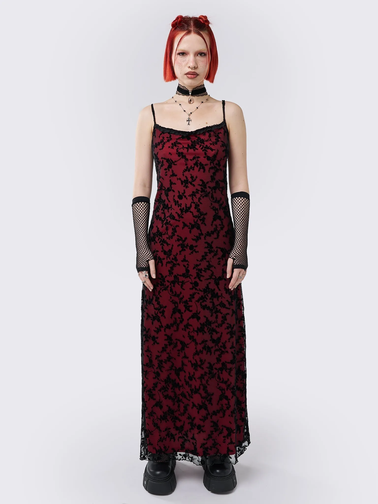 Titania Red Mesh Maxi Dress