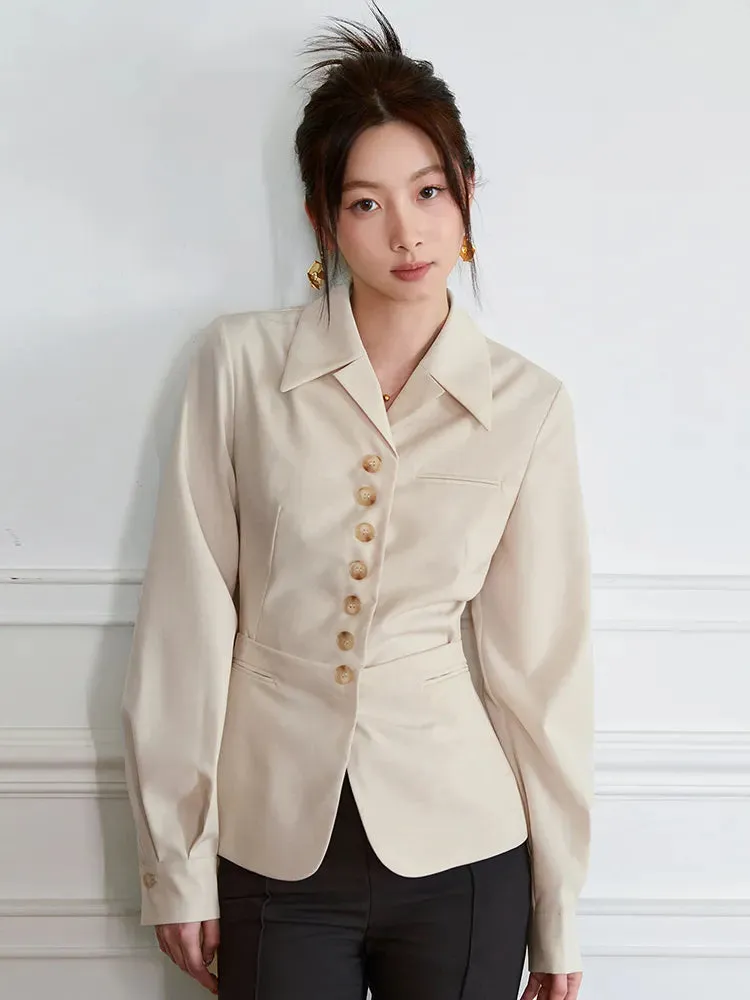 Tunic Patchwork Single Breasted Blazers For Women Notched Collar Long Sleeve Slim Temperament Blazer Female Fashion