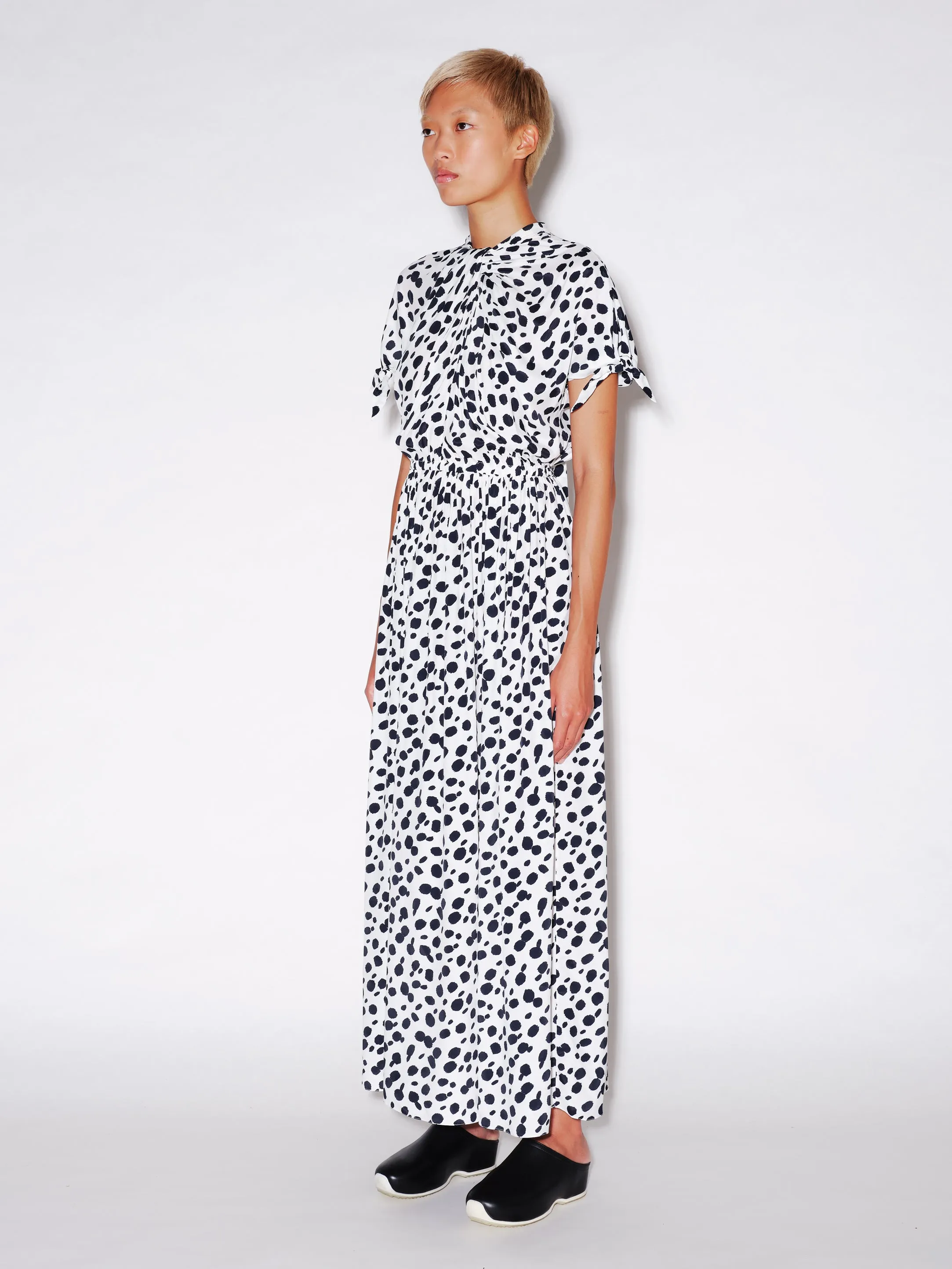 TWIST NECK TIE DRESS - ANIMAL POLKA DOT