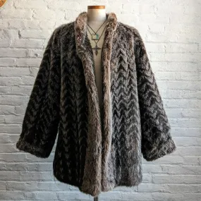 Vintage Brown Chevron Faux Fur Coat Groovy 70s Shaggy Festival Penny Lane Jacket