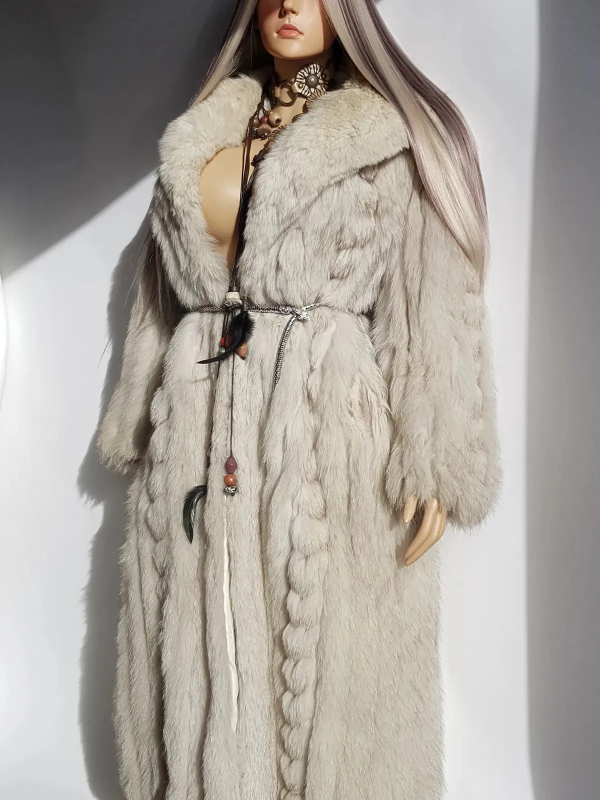 Vintage Saga Ice Blue / Grey Fox Fur Coat - Soft & Dreamy - Full Length