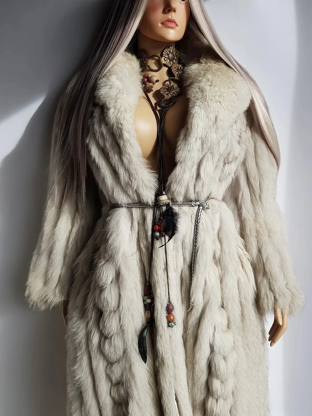 Vintage Saga Ice Blue / Grey Fox Fur Coat - Soft & Dreamy - Full Length