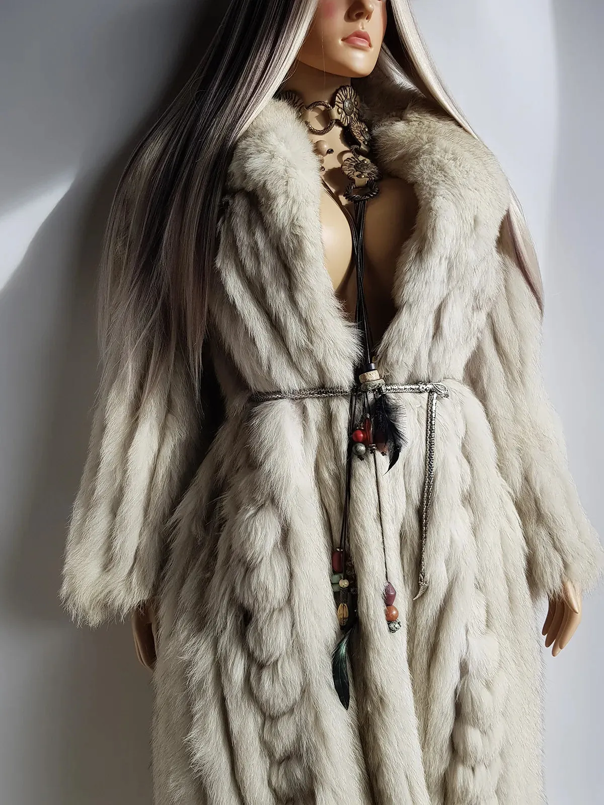 Vintage Saga Ice Blue / Grey Fox Fur Coat - Soft & Dreamy - Full Length