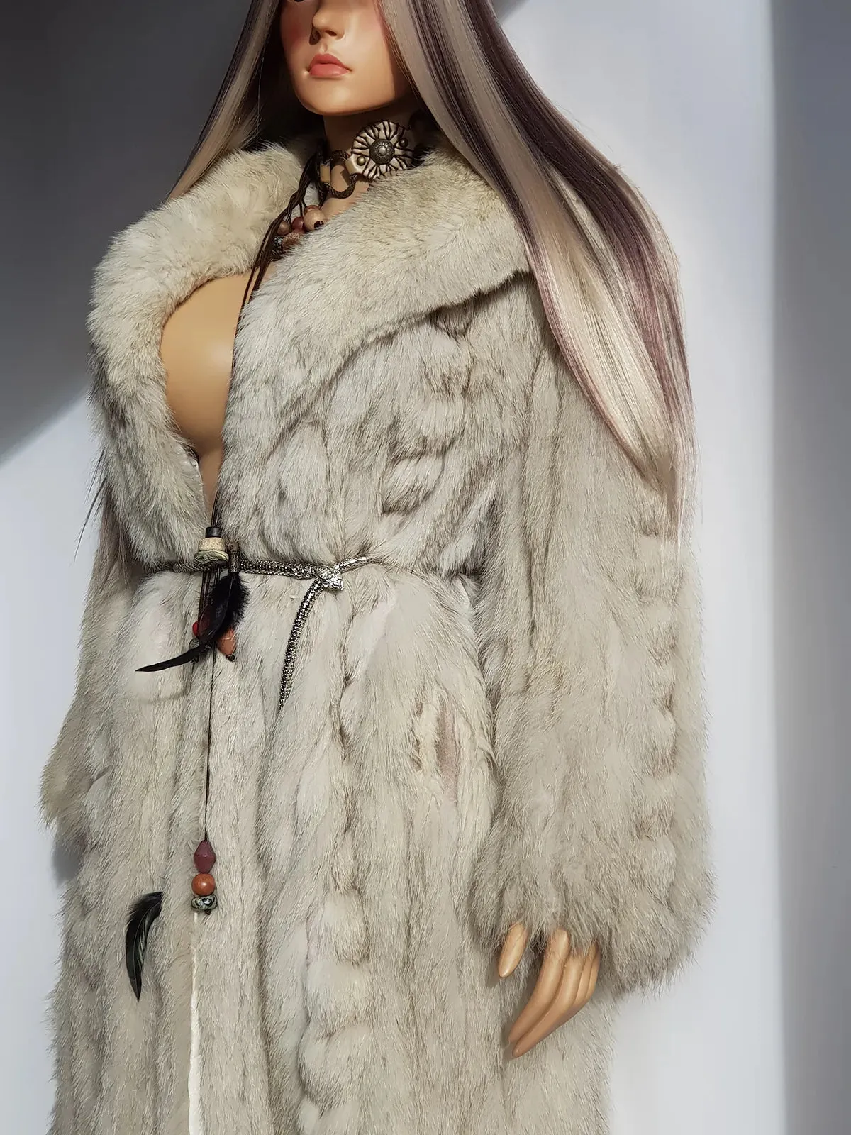 Vintage Saga Ice Blue / Grey Fox Fur Coat - Soft & Dreamy - Full Length