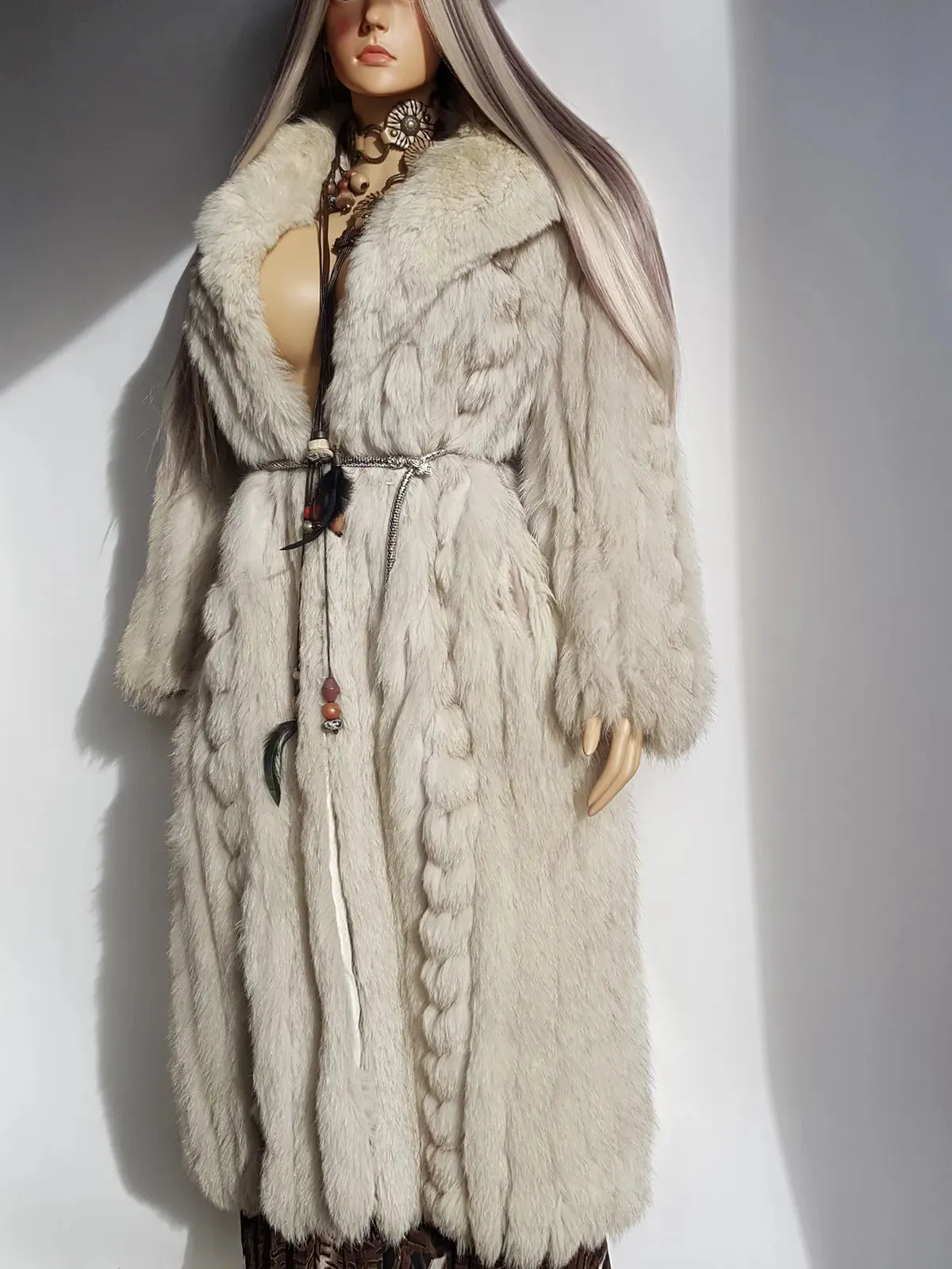 Vintage Saga Ice Blue / Grey Fox Fur Coat - Soft & Dreamy - Full Length