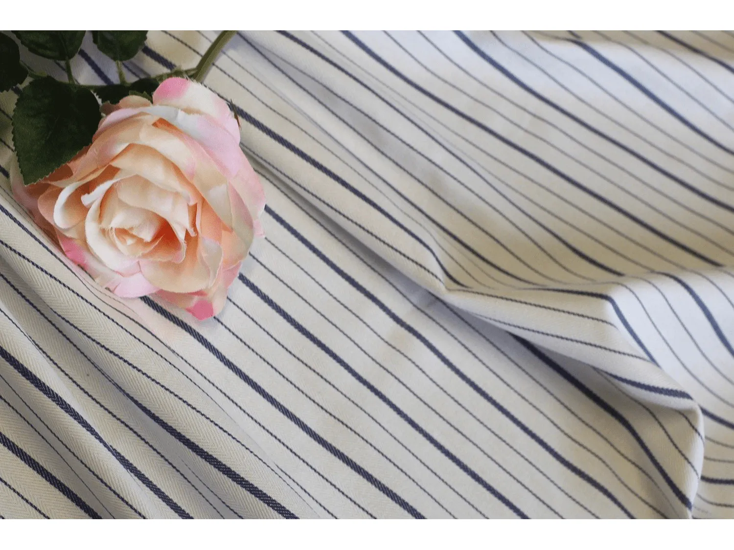 Vintage Style Ticking Stripe , Twill Cotton Lining / Shirting Fabric -Wide Blue Stripes