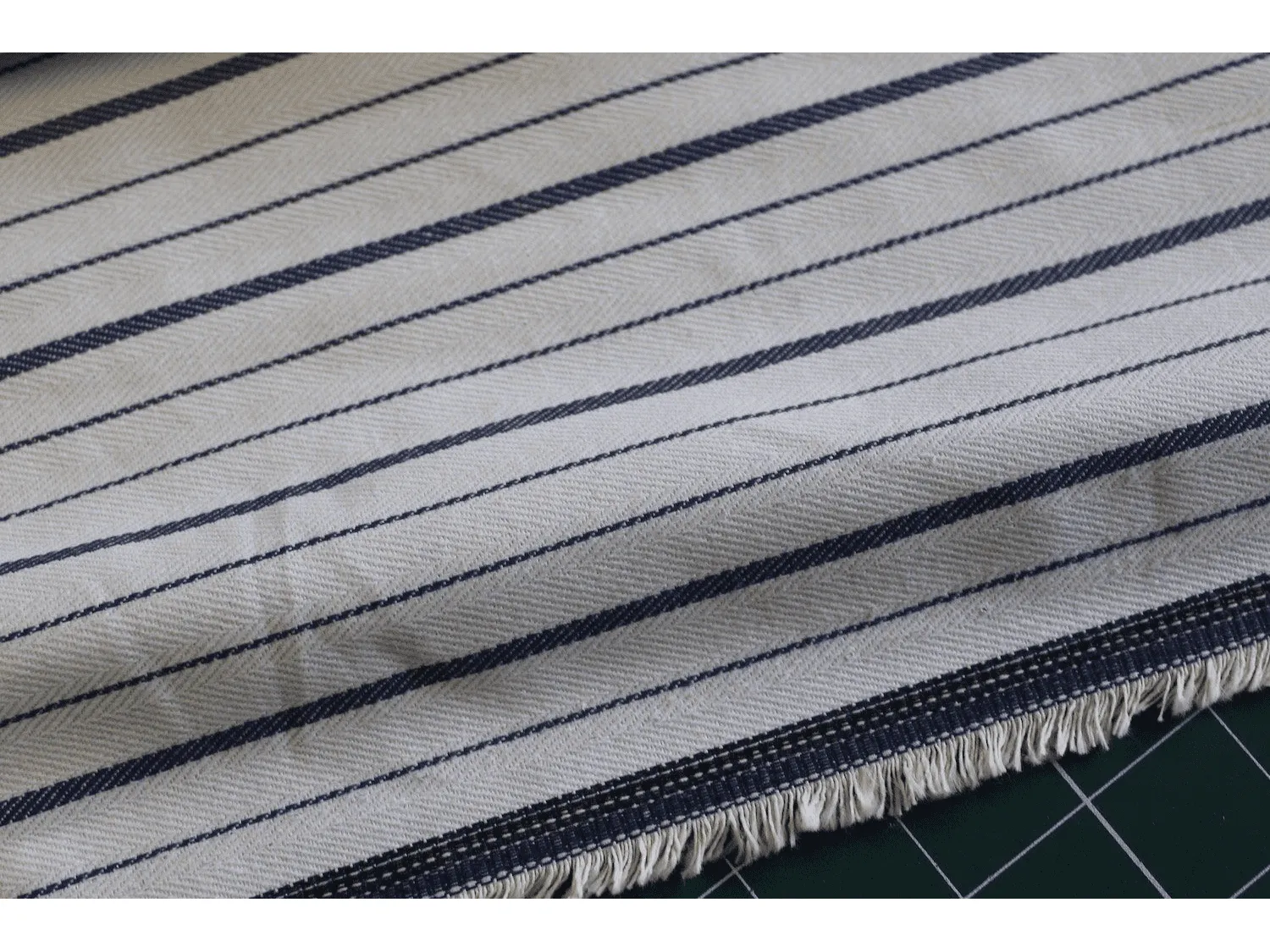 Vintage Style Ticking Stripe , Twill Cotton Lining / Shirting Fabric -Wide Blue Stripes