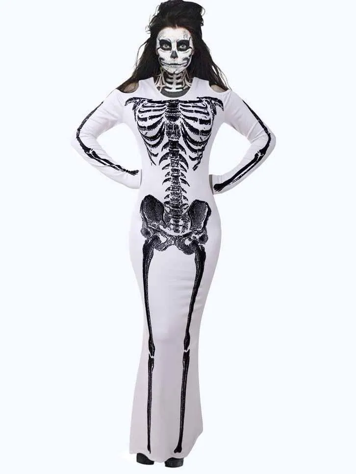 Vocole Day of The Dead Skeleton Maxi Dress Costume Halloween Fancy Dress