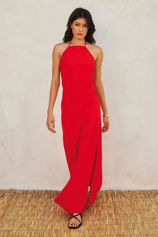 Waitlist 2/5 ♥ Leticia Sleeveless Halter Tie Maxi Dress Red