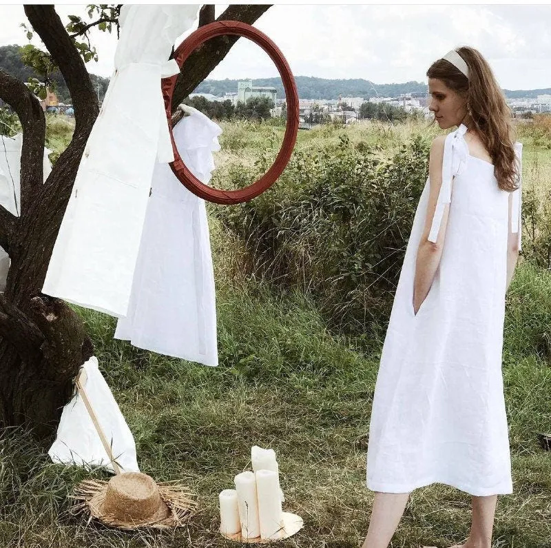 White linen dress/ White linen summer dress/ Linen summer dress /White linen maxi dress/ Soft linen dress/Linen sleep dress/ Slip dress