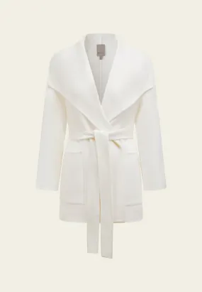 Wide Lapel Wrap-knotted Patch-pocket Cropped Coat