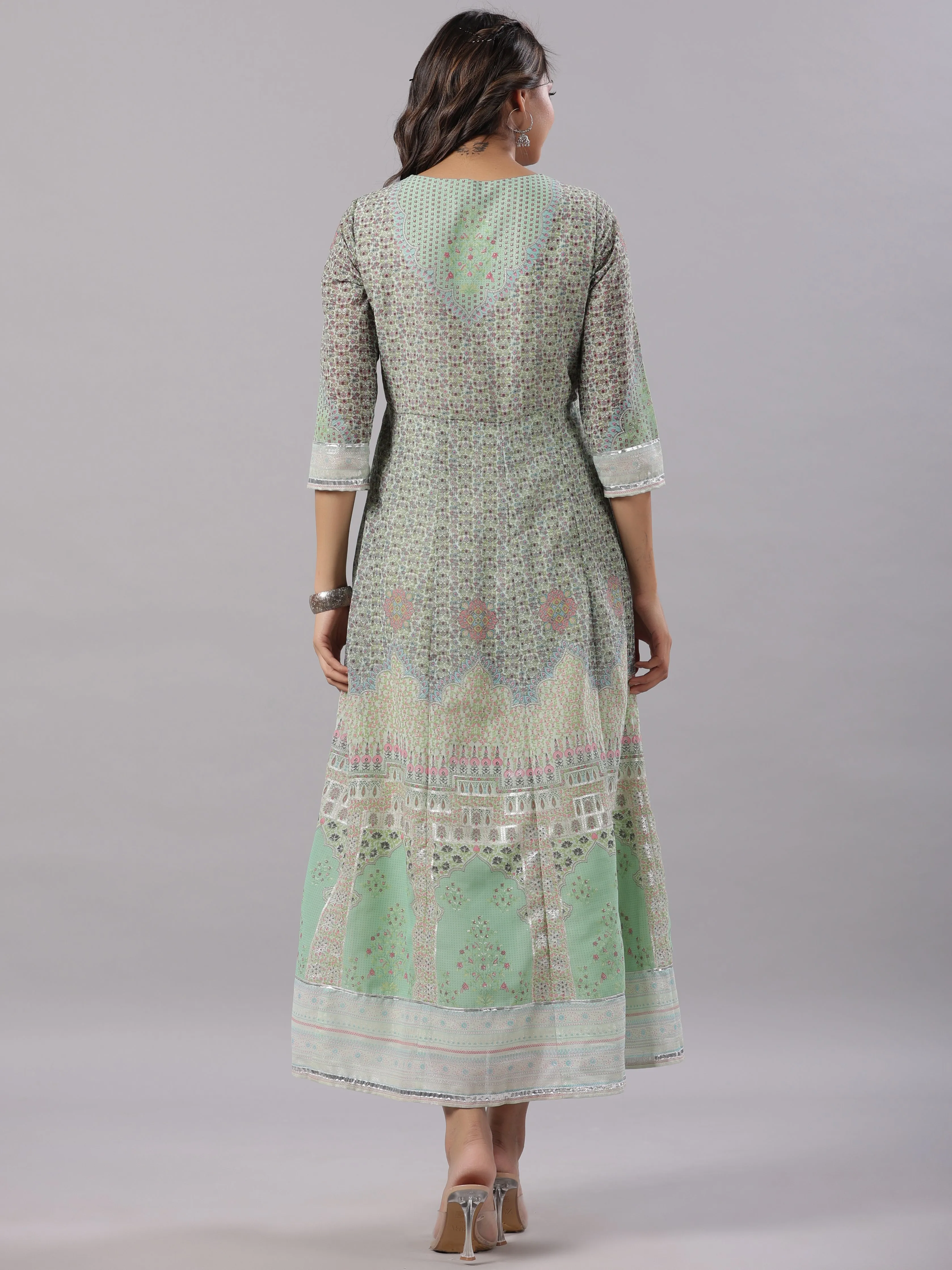 Women Green Georgette Printed Maxi Dress