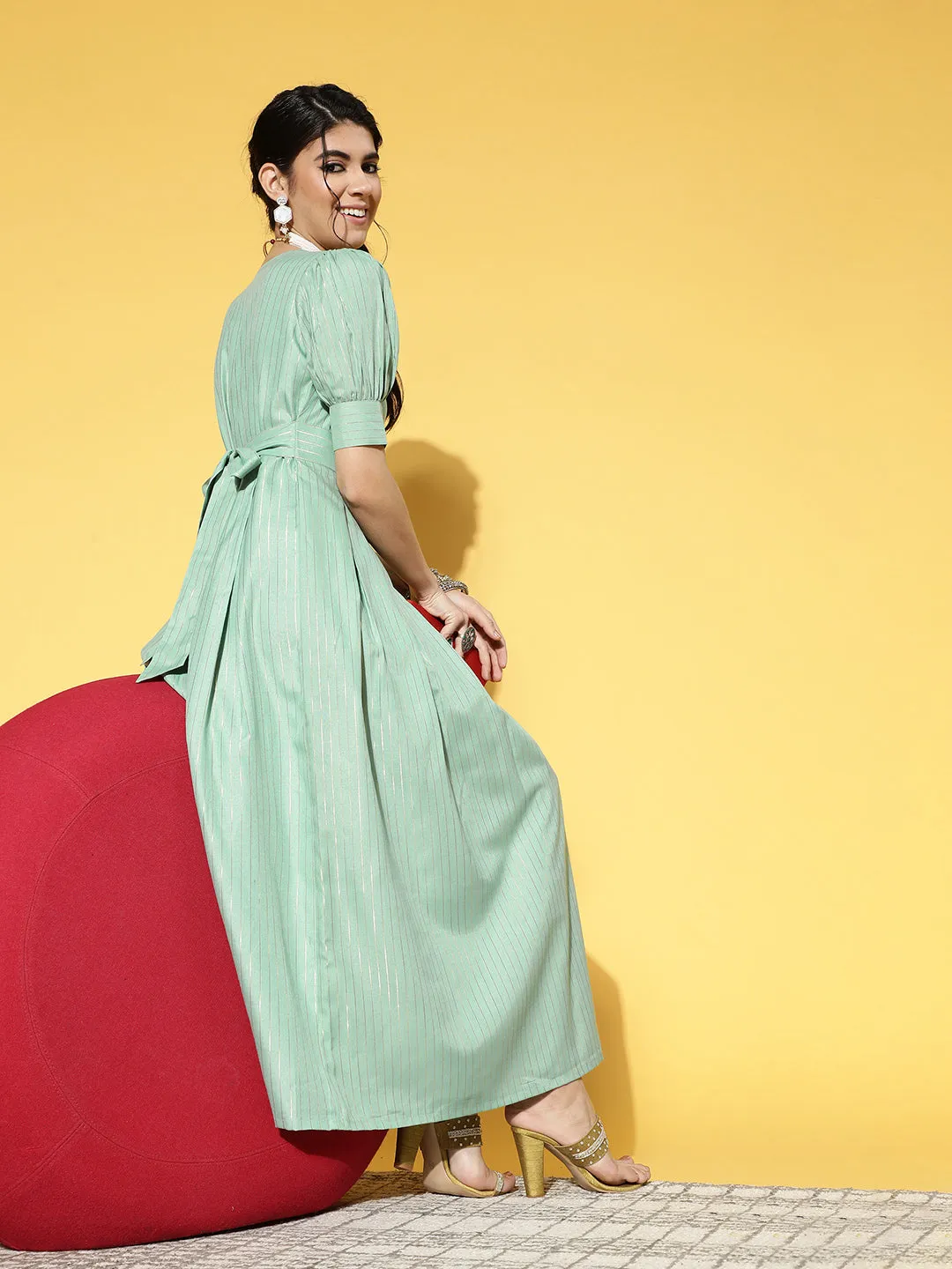 Women Sea Green Pure Cotton Dress