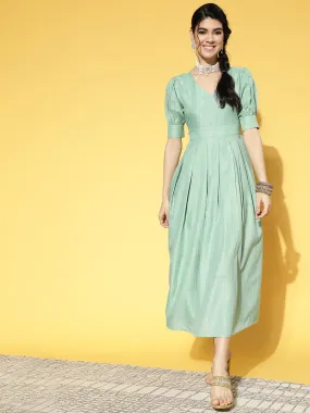 Women Sea Green Pure Cotton Dress