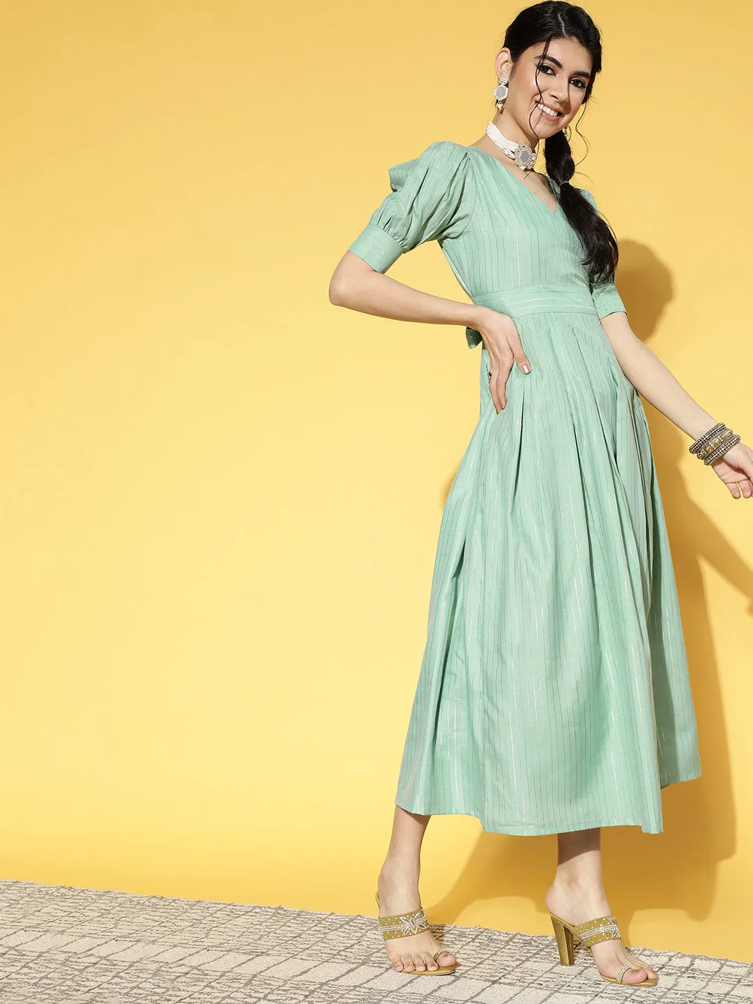 Women Sea Green Pure Cotton Dress