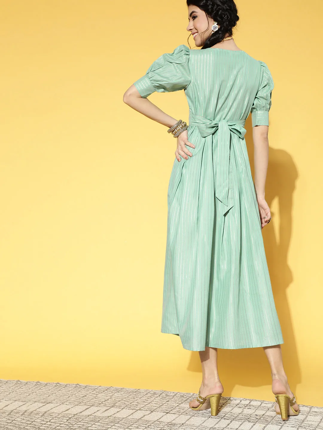 Women Sea Green Pure Cotton Dress