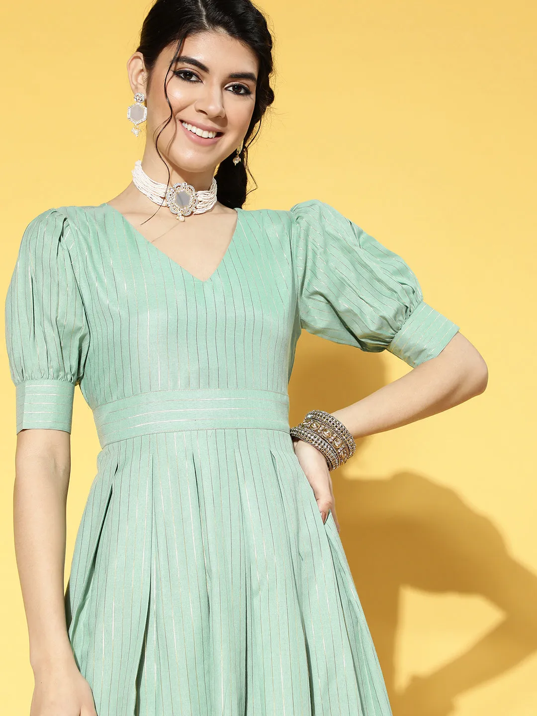 Women Sea Green Pure Cotton Dress