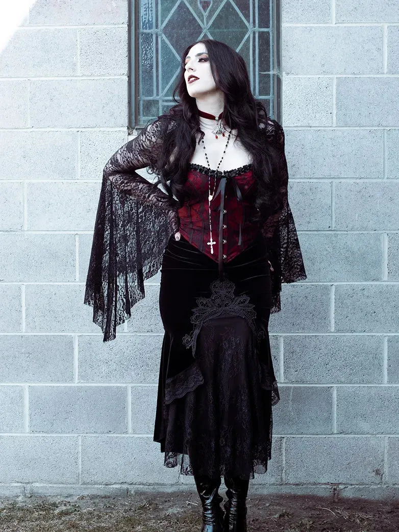 Women Victorian Goth Style Black Bell Sleeves Lace Cardigan