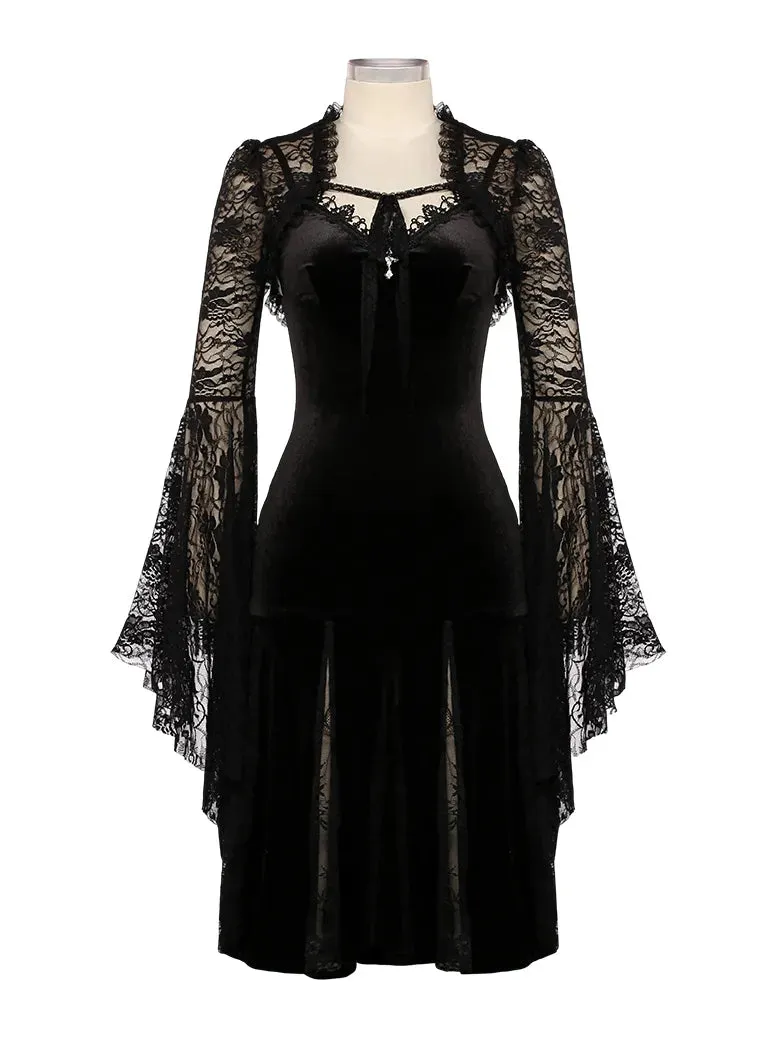 Women Victorian Goth Style Black Bell Sleeves Lace Cardigan