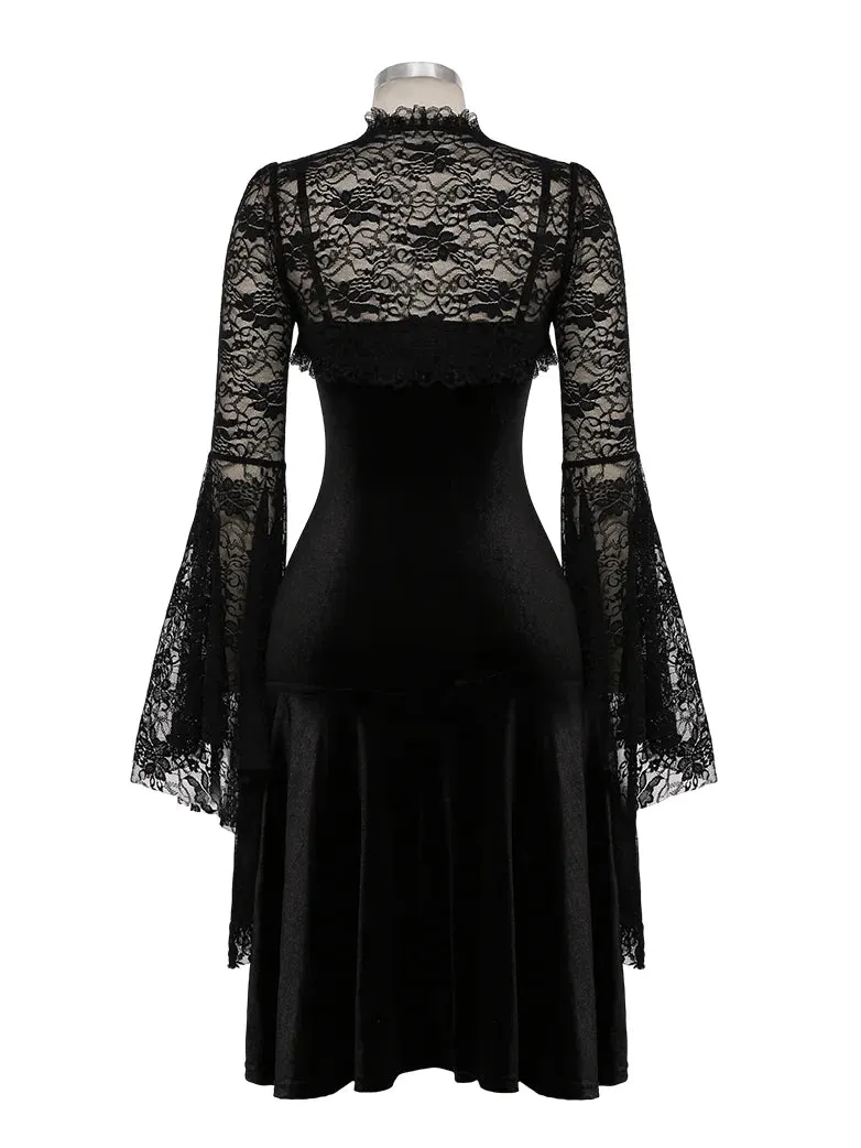 Women Victorian Goth Style Black Bell Sleeves Lace Cardigan