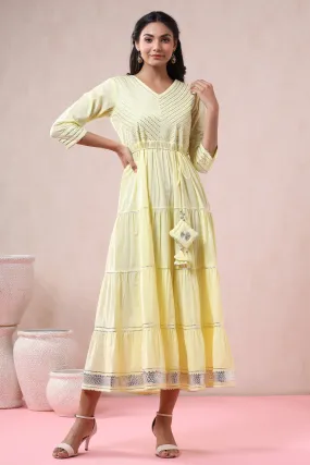 Women Yellow Cambric Solid Dress