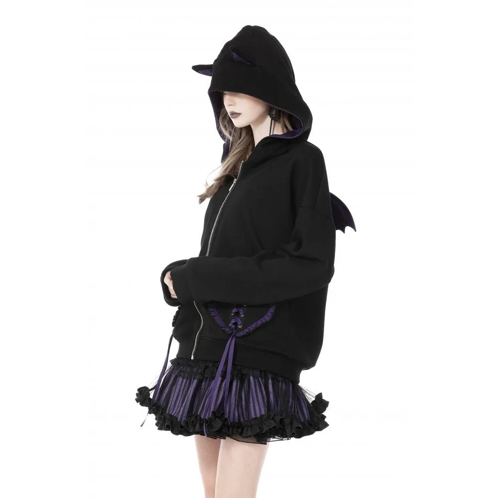 Women's Grunge Bat Wing Coat with Cat Ears Hood