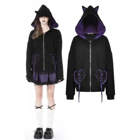 Women's Grunge Bat Wing Coat with Cat Ears Hood