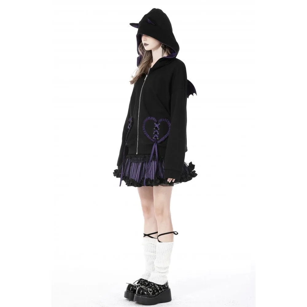 Women's Grunge Bat Wing Coat with Cat Ears Hood