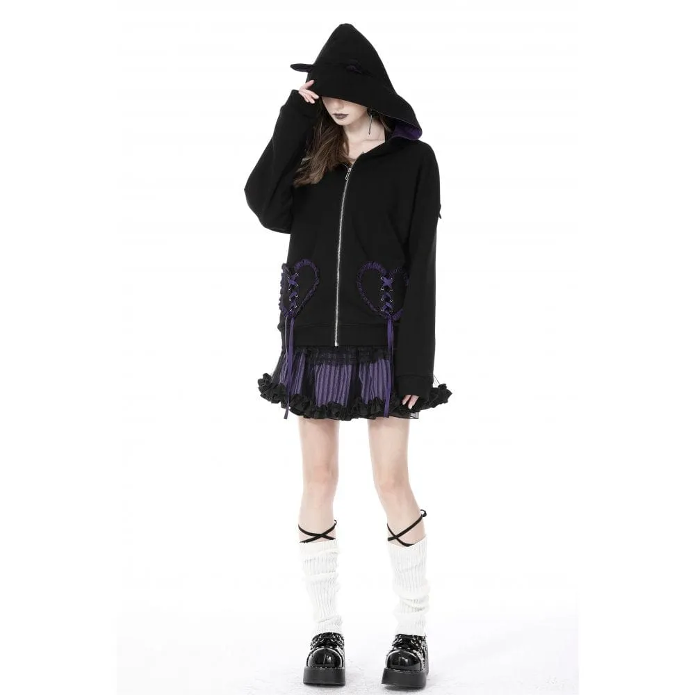 Women's Grunge Bat Wing Coat with Cat Ears Hood