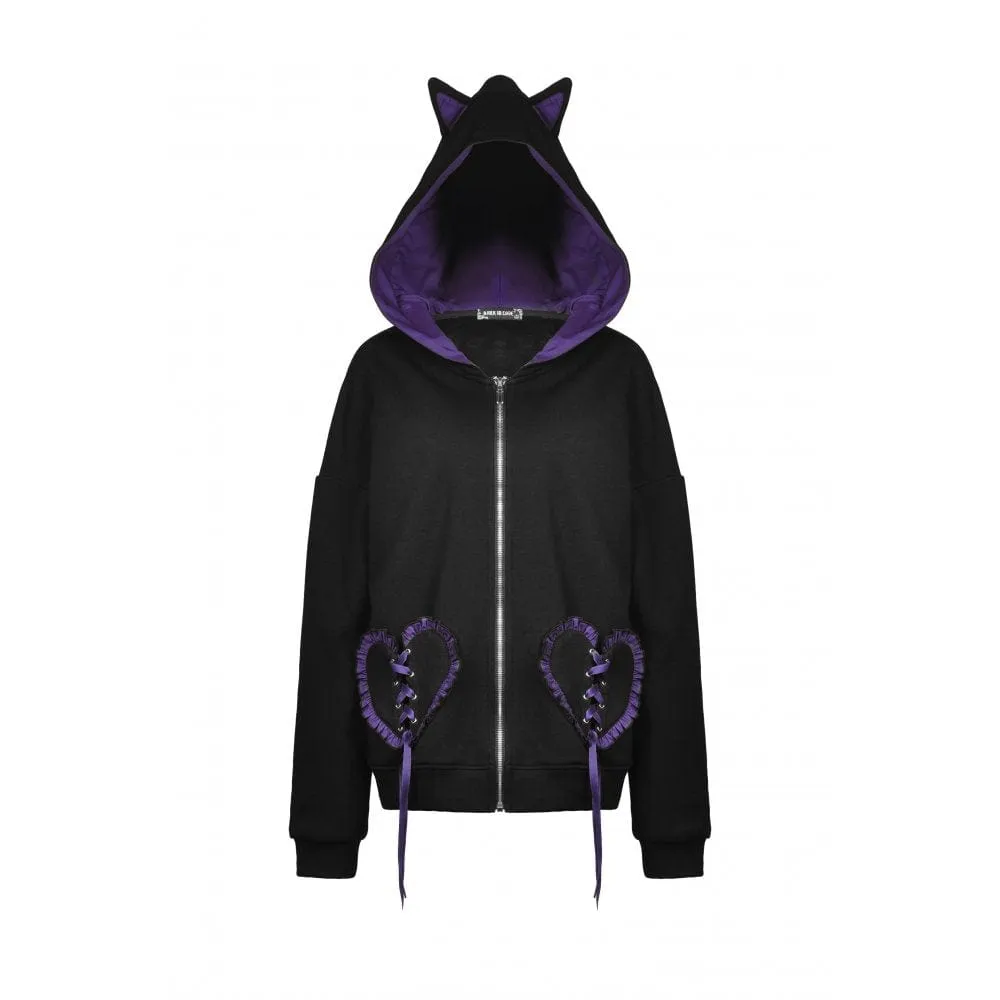 Women's Grunge Bat Wing Coat with Cat Ears Hood