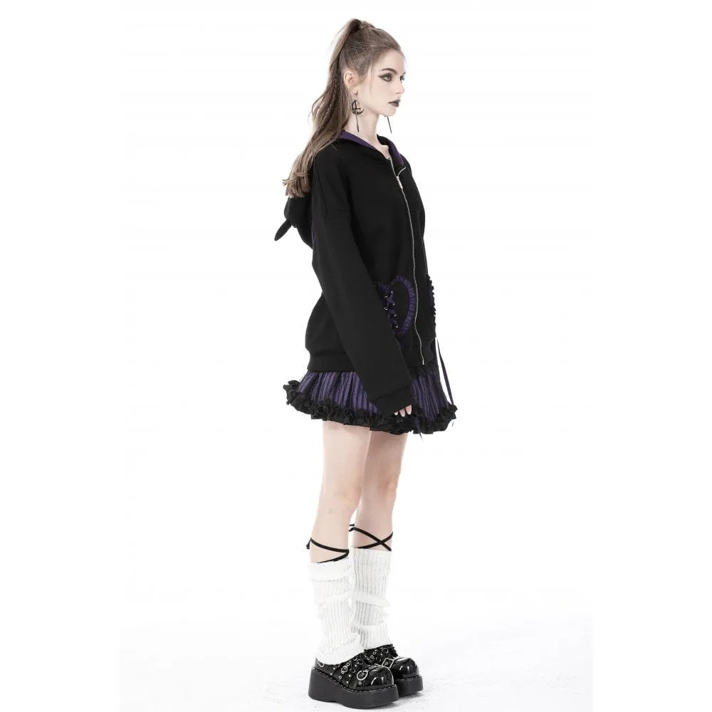 Women's Grunge Bat Wing Coat with Cat Ears Hood