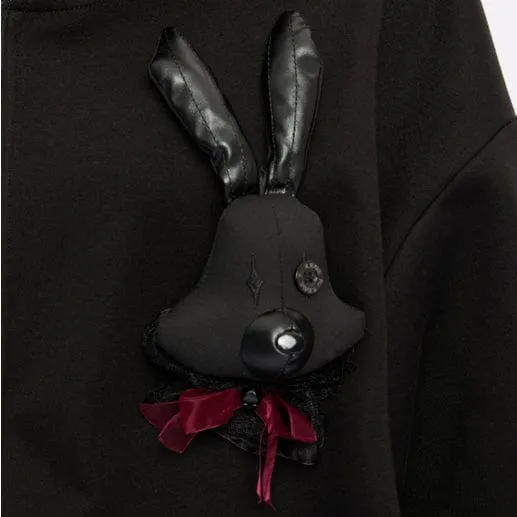 Women's Grunge Bloodstain Printed Coat with Rabbit Ears Hood