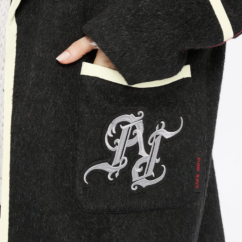 Women's Grunge Double Color Letter Embroidered Coat