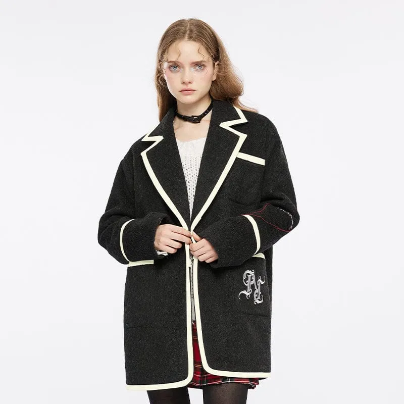 Women's Grunge Double Color Letter Embroidered Coat