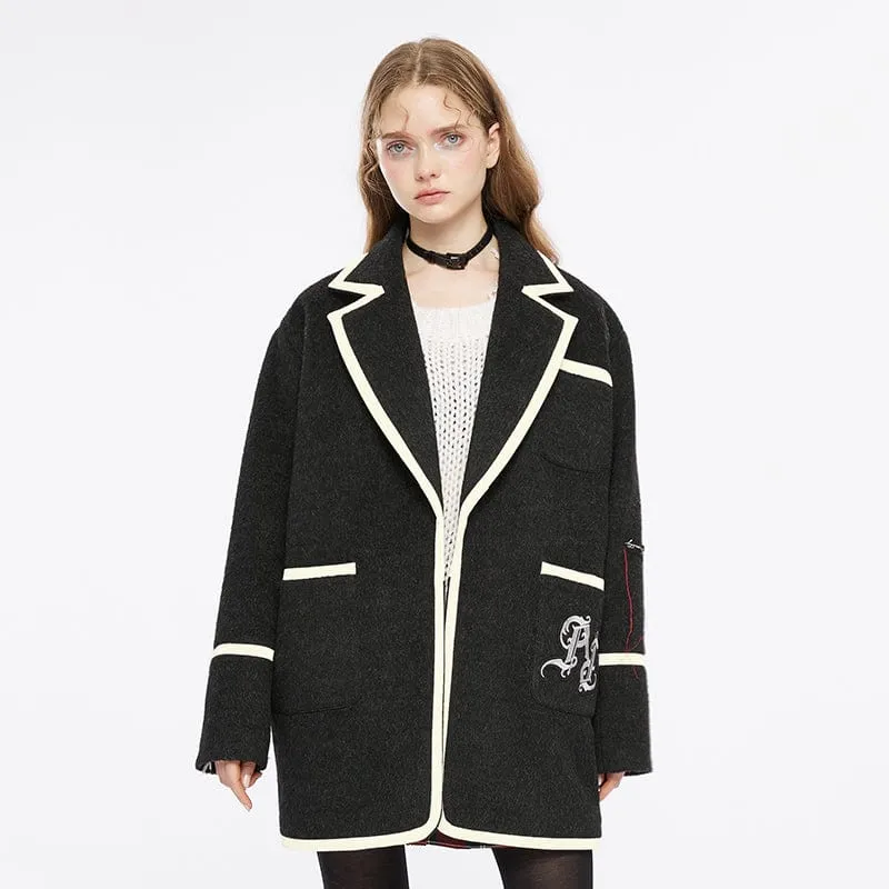 Women's Grunge Double Color Letter Embroidered Coat