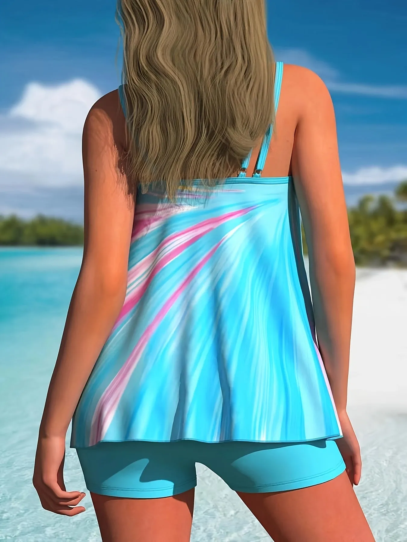 Womens Plus Size Ombre Tankini Set with Split Strap