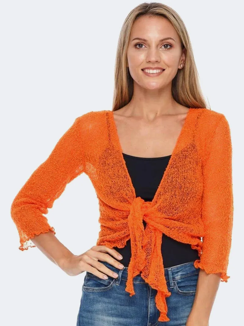 Women's Tie Up Front Knitted Open Bolero Shrug Top