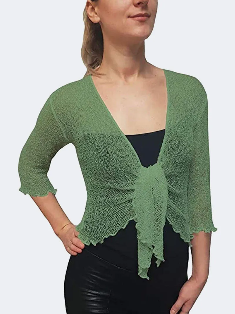 Women's Tie Up Front Knitted Open Bolero Shrug Top