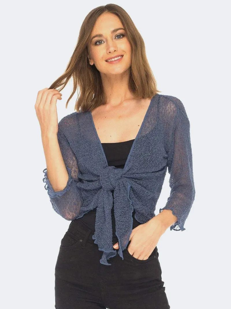 Women's Tie Up Front Knitted Open Bolero Shrug Top