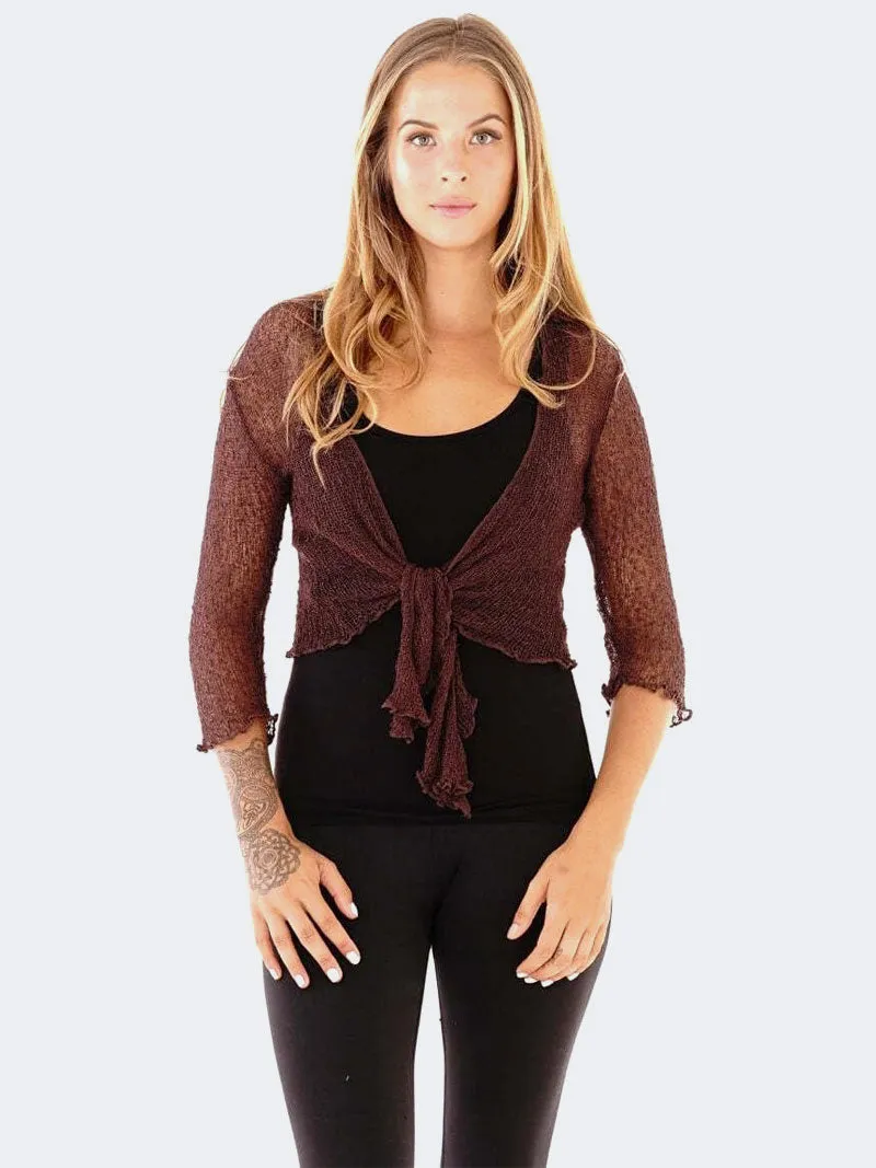 Women's Tie Up Front Knitted Open Bolero Shrug Top